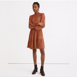 NEW Madewell Mockneck Ruffle-Hem Mini Dress in Cheetah‎ Jacquard size XXS